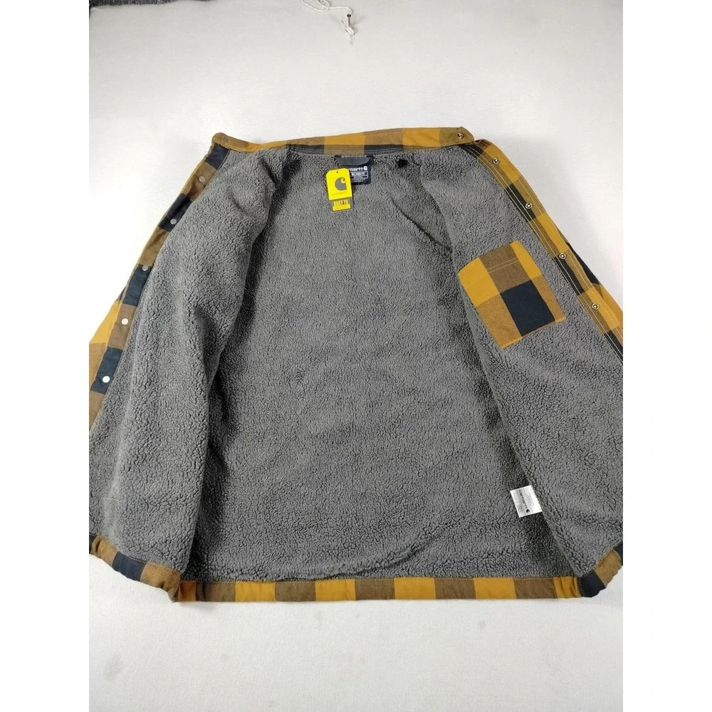 Carhartt‎ Jacket Mens Large Yellow Plaid Sherpa Lined Flannel Shirt Jac TJ4452-M